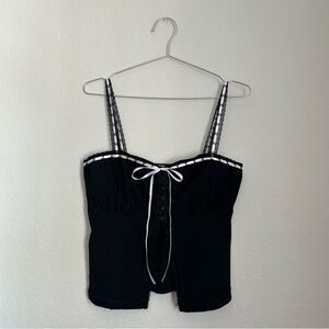 Black & White Bow Lace Trim Cami Top NWOT